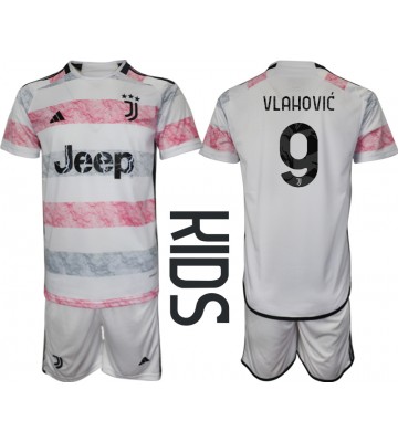 Juventus Dusan Vlahovic #9 Segunda Equipación Niños 2023-24 Manga Corta (+ Pantalones cortos)